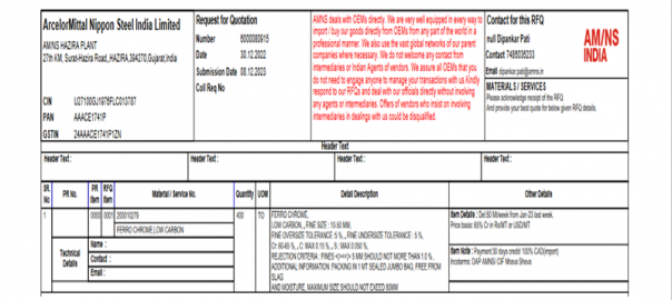 AM/NS India floats 400 t of ferro chrome purchase tender