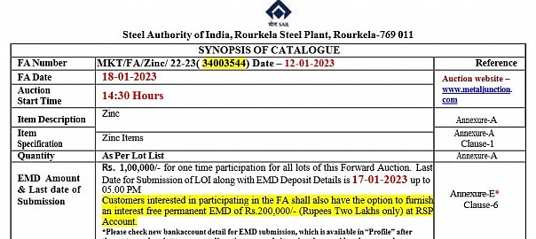 sail rsp zinc auction