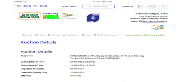 Dept of Mines and Geology Tumkuru floats manganese ore auction