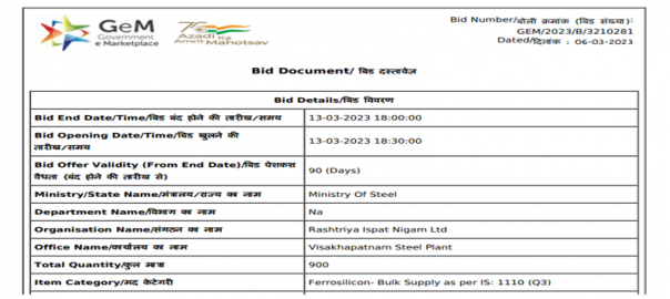 India: RINL floats 900 t of ferro silicon procurement tender
